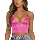 Satin V Neck Sleeveless Crop Corset